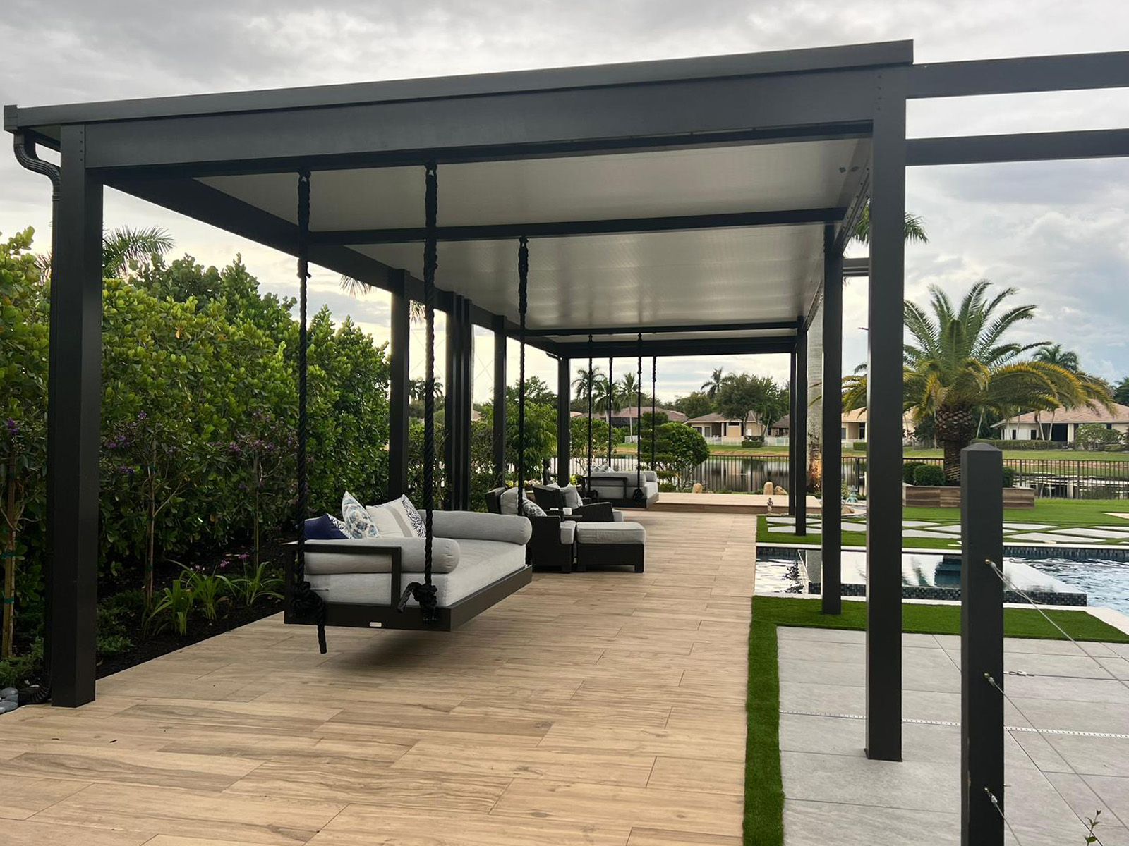 Custom pergola backyard installation Broward County